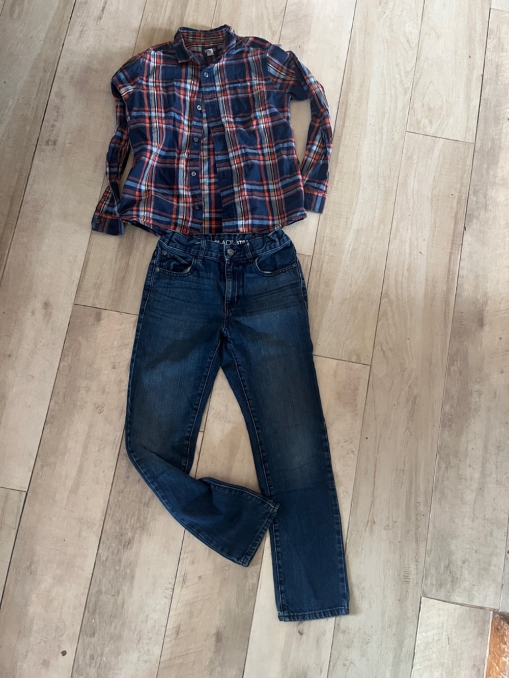 The Children’s Place - Dark Blue Straight Jeans & plaid shirt combo